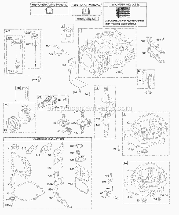 Cam Crankcase CoverSump Crankshaft Cylinder Oil Group Piston Group Diagram and Parts List for 12K612-0123-B1  Briggs and Stratton Engine